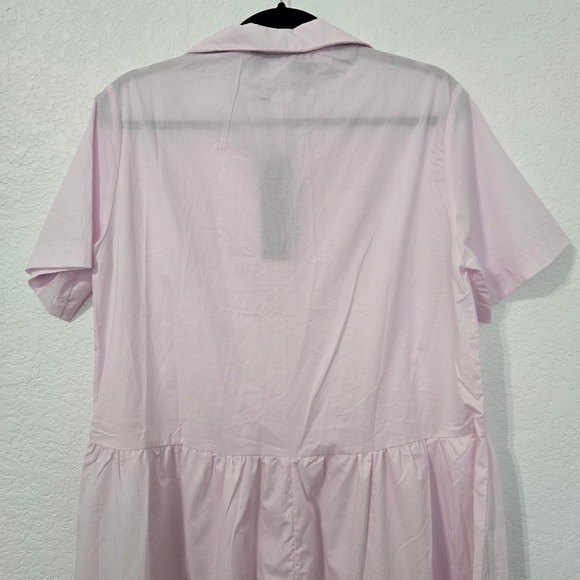 Know One Cares Pink Midi Dress Short Sleeve Button Down Shirt Dress Womens L - Picture 3 of 6